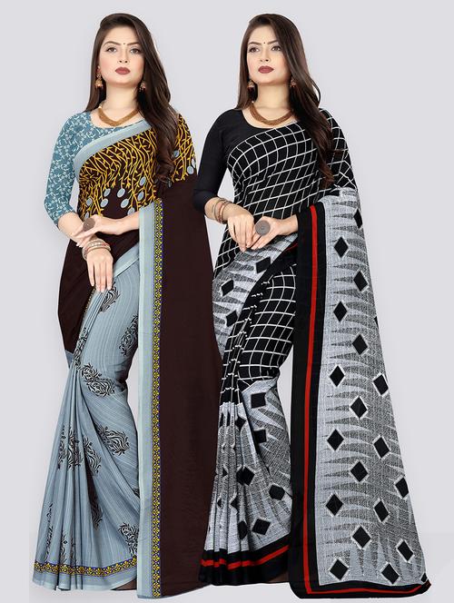 pack of 2 printed casual wear sarees with blouse - 21409672 - Very Small Image - 1