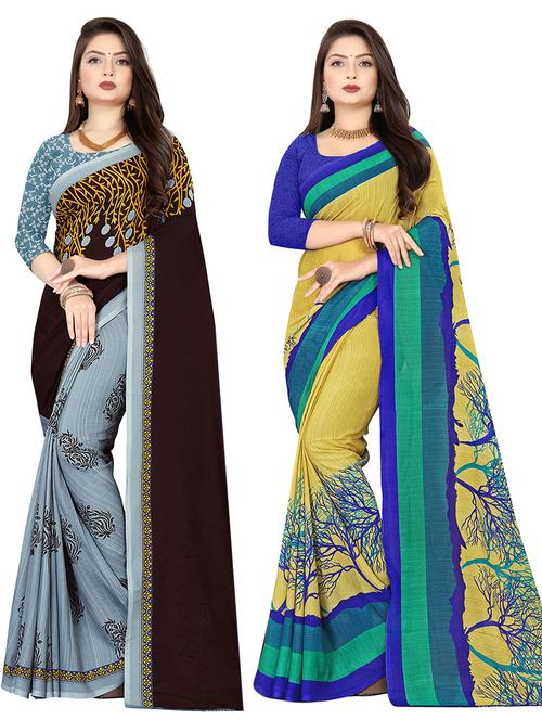pack of 2 printed casual wear sarees with blouse - 21409673 - Very Small Image - 1