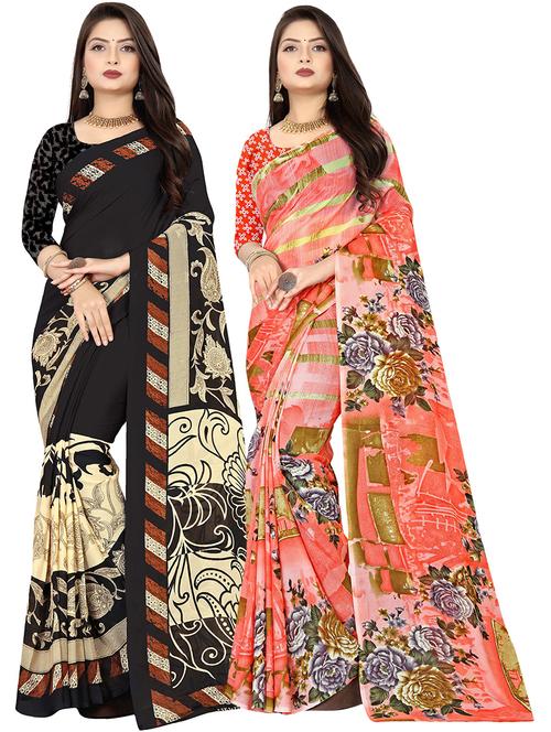 pack of 2 printed casual wear sarees with blouse - 21409678 - Very Small Image - 1