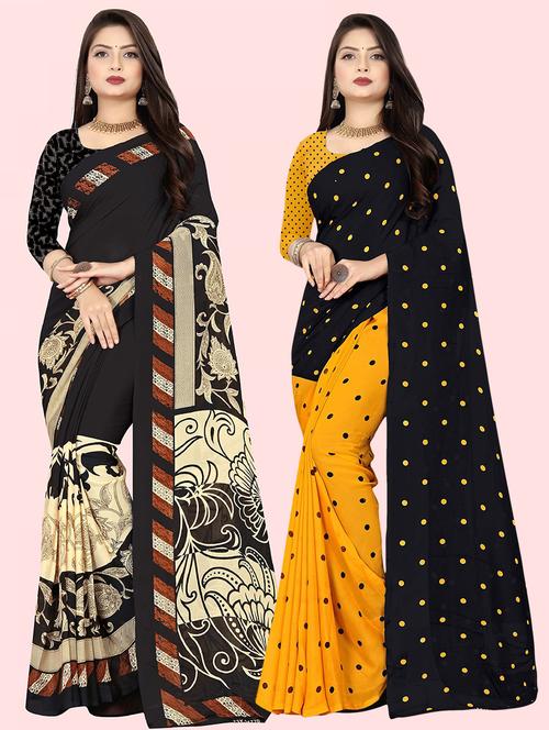 pack of 2 printed casual wear sarees with blouse - 21409685 - Very Small Image - 1