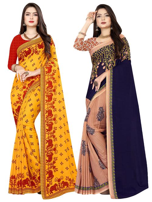pack of 2 printed casual wear sarees with blouse - 21409690 - Very Small Image - 1