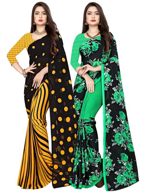 pack of 2 printed casual wear sarees with blouse - 21409693 - Very Small Image - 1