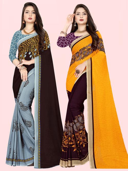 pack of 2 printed casual wear sarees with blouse - 21409694 - Very Small Image - 1