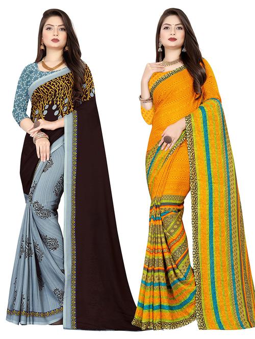 pack of 2 printed casual wear sarees with blouse - 21409696 - Very Small Image - 1