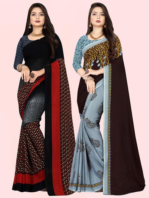 pack of 2 printed casual wear sarees with blouse - 21409699 - Very Small Image - 1
