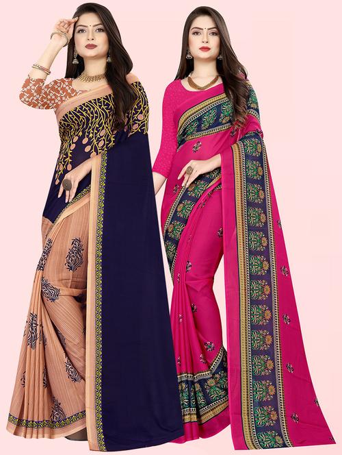 pack of 2 printed casual wear sarees with blouse - 21409701 - Very Small Image - 1