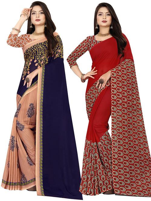 pack of 2 printed casual wear sarees with blouse - 21409718 - Very Small Image - 1