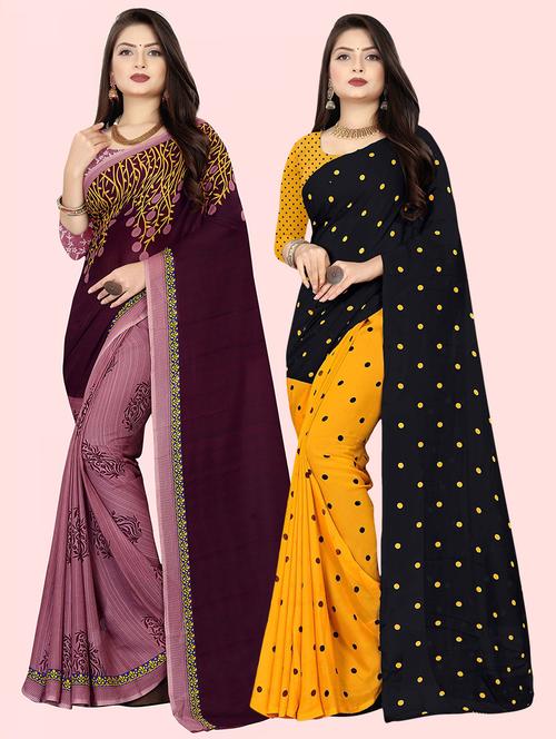 pack of 2 printed casual wear sarees with blouse - 21409726 - Very Small Image - 1