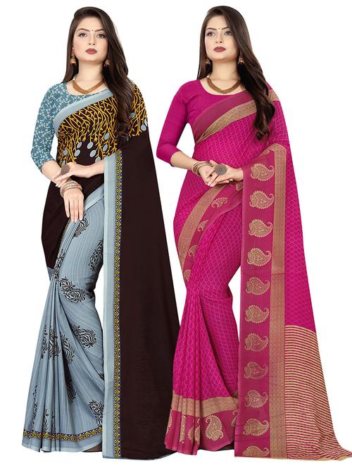pack of 2 printed casual wear sarees with blouse - 21409728 - Very Small Image - 1
