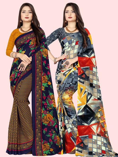 pack of 2 printed casual wear sarees with blouse - 21409732 - Very Small Image - 1