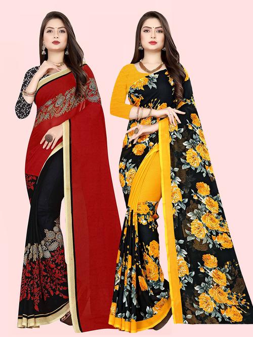 pack of 2 printed casual wear sarees with blouse - 21409743 - Very Small Image - 1
