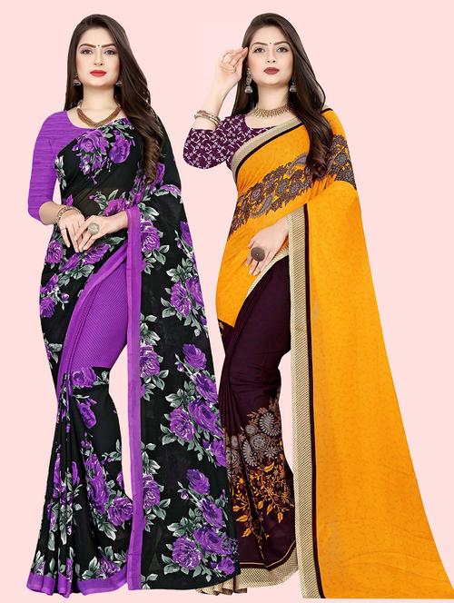 pack of 2 printed casual wear sarees with blouse - 21409749 - Very Small Image - 1