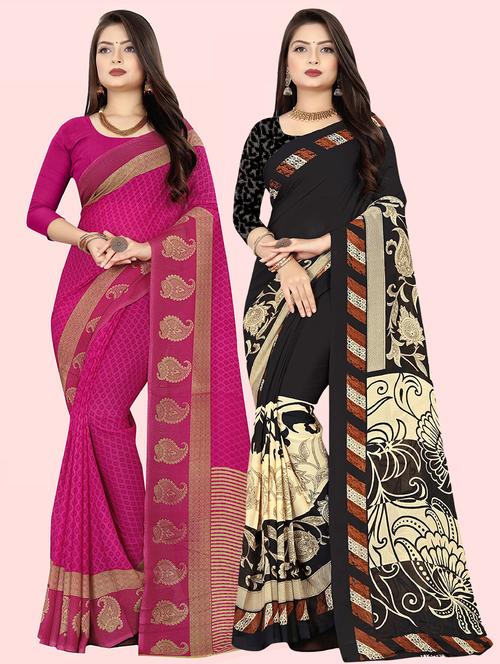 pack of 2 printed casual wear sarees with blouse - 21409751 - Very Small Image - 1