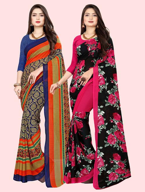 pack of 2 printed casual wear sarees with blouse - 21409755 - Very Small Image - 1