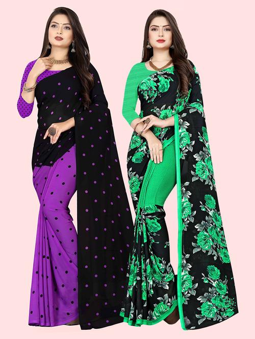 pack of 2 printed casual wear sarees with blouse - 21409762 - Very Small Image - 1