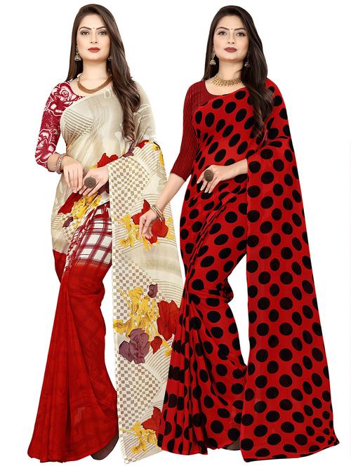 pack of 2 printed casual wear sarees with blouse - 21409769 - Very Small Image - 1