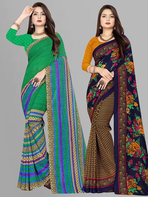 pack of 2 printed casual wear sarees with blouse - 21409771 - Very Small Image - 1