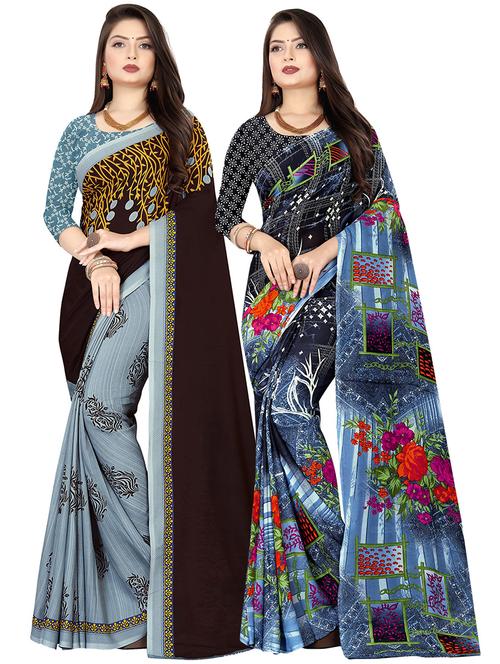 pack of 2 printed casual wear sarees with blouse - 21409775 - Very Small Image - 1