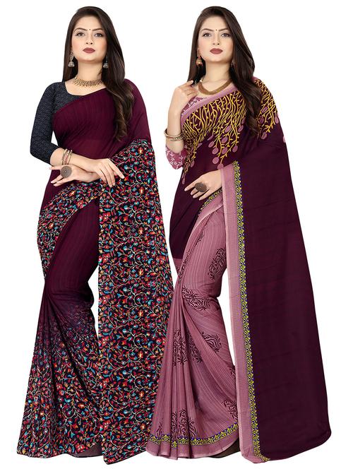 pack of 2 printed casual wear sarees with blouse - 21409776 - Very Small Image - 1