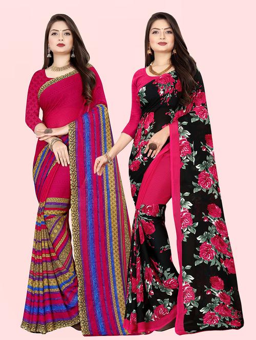 pack of 2 printed casual wear sarees with blouse - 21409808 - Very Small Image - 1