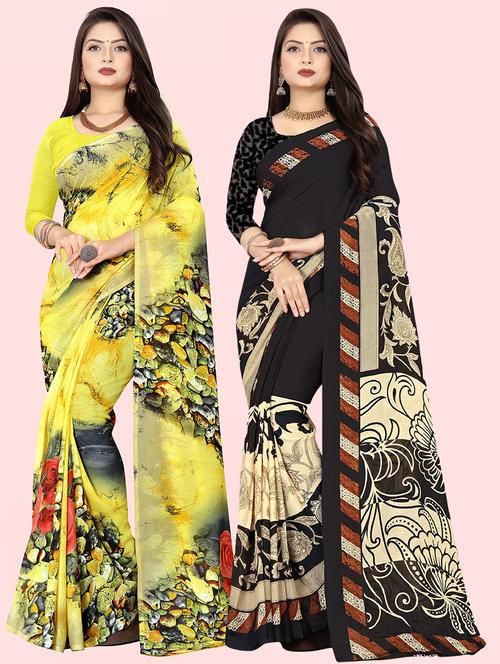 pack of 2 printed casual wear sarees with blouse - 21409816 - Very Small Image - 1