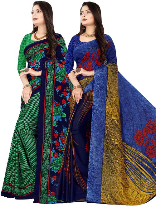 pack of 2 printed casual wear sarees with blouse - 21409832 - Very Small Image - 1