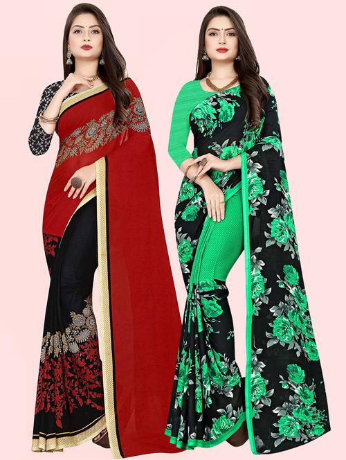 pack of 2 printed casual wear sarees with blouse - 21409836 - Very Small Image - 1