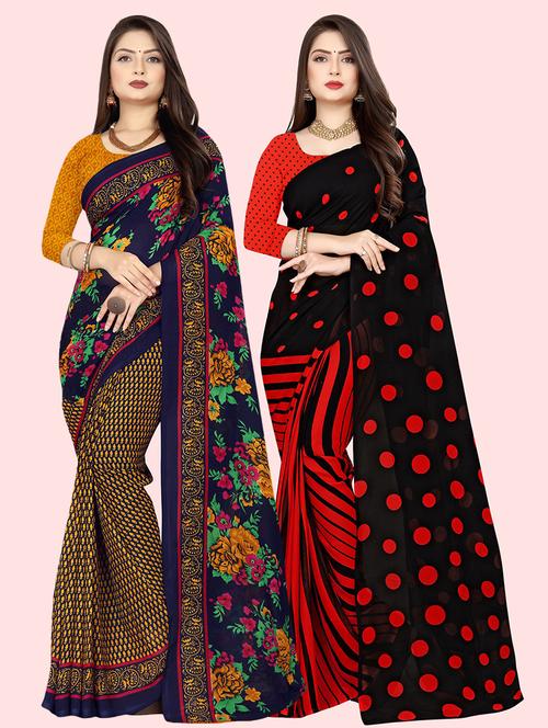 pack of 2 printed casual wear sarees with blouse - 21409841 - Very Small Image - 1