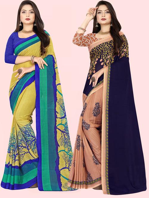 pack of 2 printed casual wear sarees with blouse - 21409859 - Very Small Image - 1