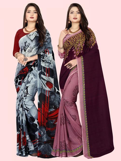 pack of 2 printed casual wear sarees with blouse - 21409861 - Very Small Image - 1