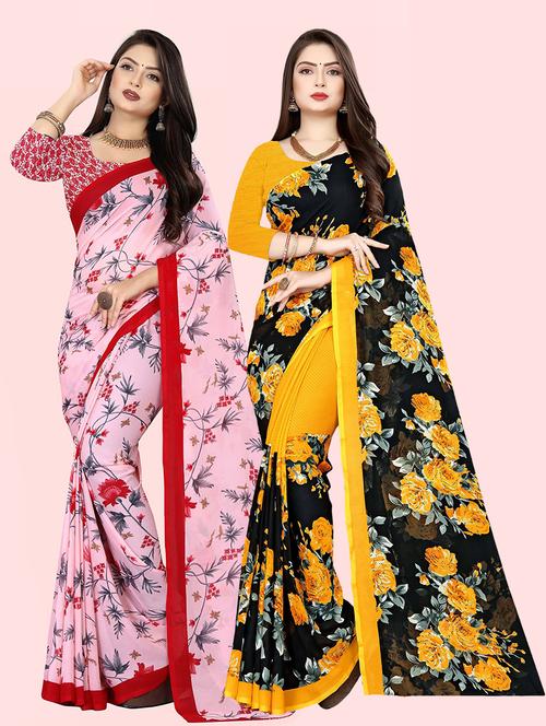 pack of 2 printed casual wear sarees with blouse - 21409863 - Very Small Image - 1