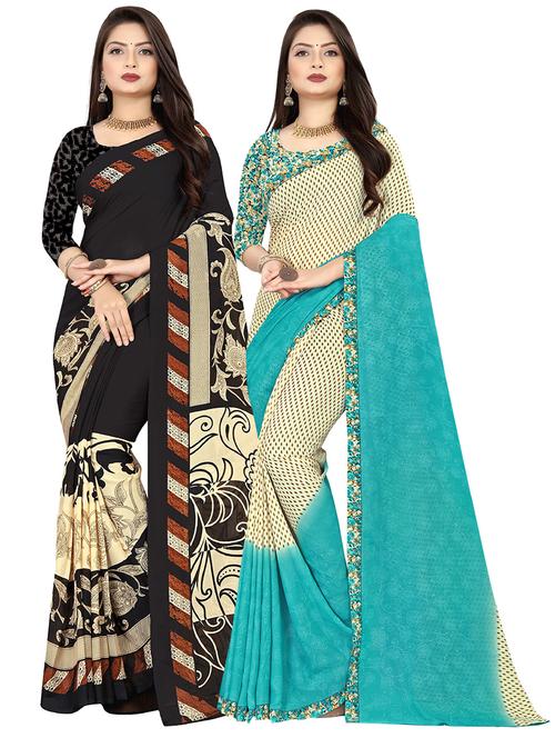 pack of 2 printed casual wear sarees with blouse - 21409865 - Very Small Image - 1