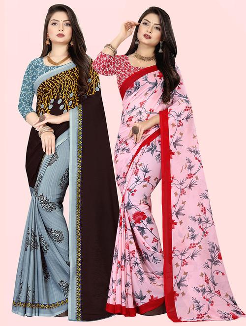 pack of 2 printed casual wear sarees with blouse - 21409866 - Very Small Image - 1