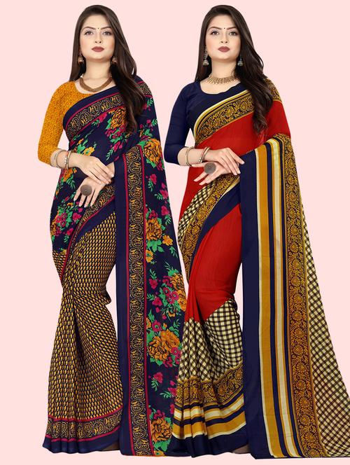 pack of 2 printed casual wear sarees with blouse - 21409869 - Very Small Image - 1