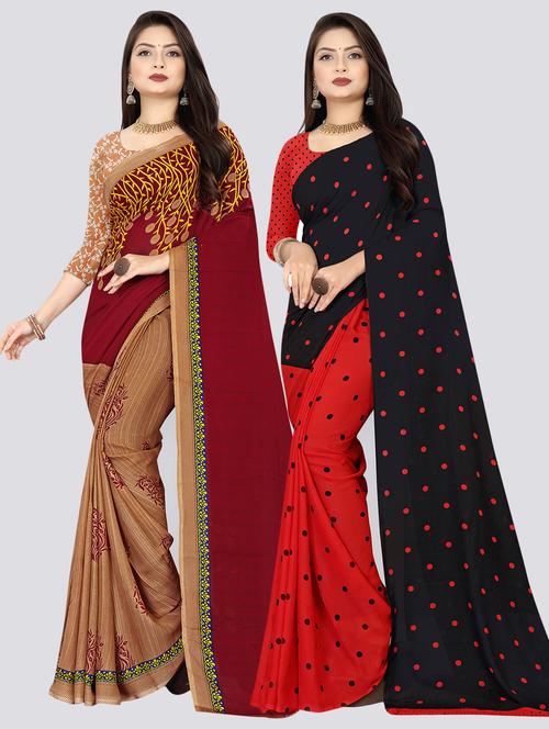 pack of 2 printed casual wear sarees with blouse - 21409872 - Very Small Image - 1