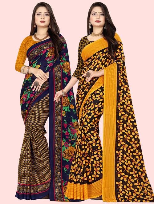 pack of 2 printed casual wear sarees with blouse - 21409886 - Very Small Image - 1