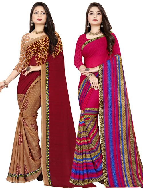 pack of 2 printed casual wear sarees with blouse - 21409891 - Very Small Image - 1