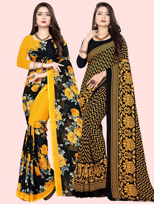 pack of 2 printed casual wear sarees with blouse - 21409907 - Very Small Image - 1