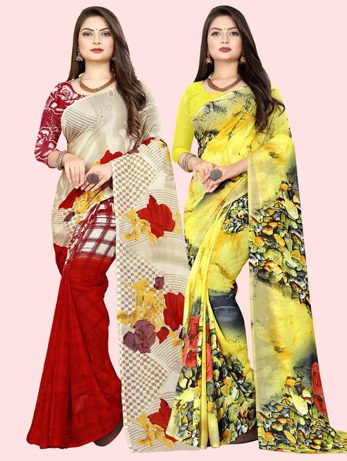 pack of 2 printed casual wear sarees with blouse - 21409908 - Very Small Image - 1