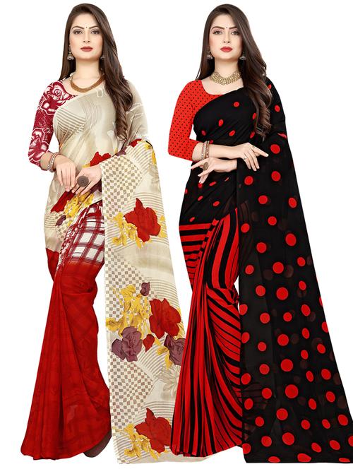 pack of 2 printed casual wear sarees with blouse - 21409919 - Very Small Image - 1