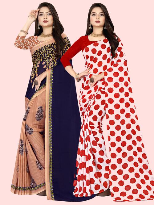 pack of 2 printed casual wear sarees with blouse - 21409921 - Very Small Image - 1