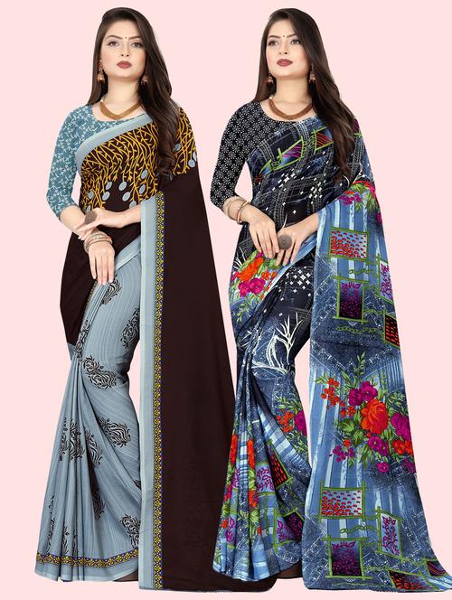 pack of 2 printed casual wear sarees with blouse - 21409925 - Very Small Image - 1