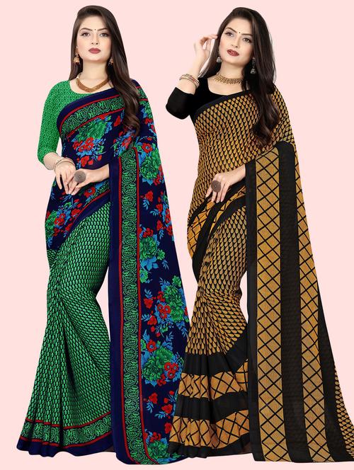 pack of 2 printed casual wear sarees with blouse - 21409926 - Very Small Image - 1