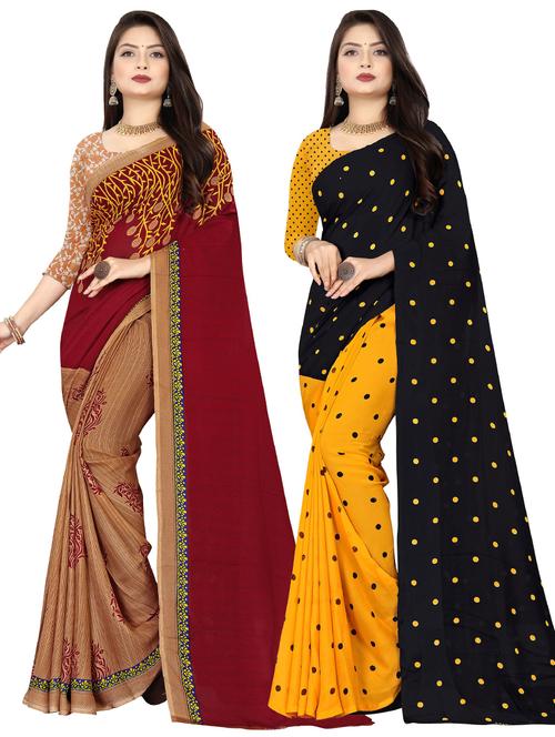 pack of 2 printed casual wear sarees with blouse - 21409928 - Very Small Image - 1