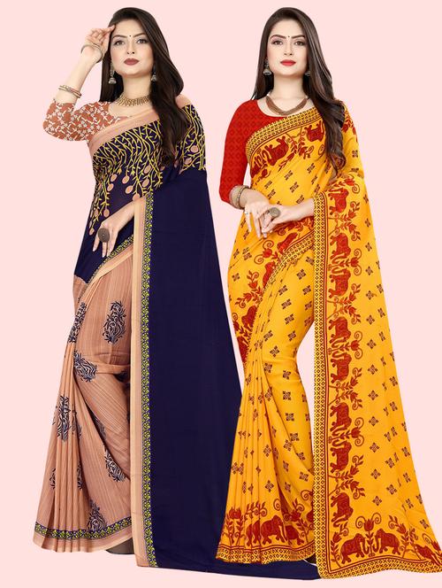 pack of 2 printed casual wear sarees with blouse - 21409929 - Very Small Image - 1