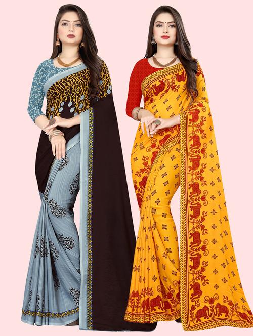 pack of 2 printed casual wear sarees with blouse - 21409930 - Very Small Image - 1