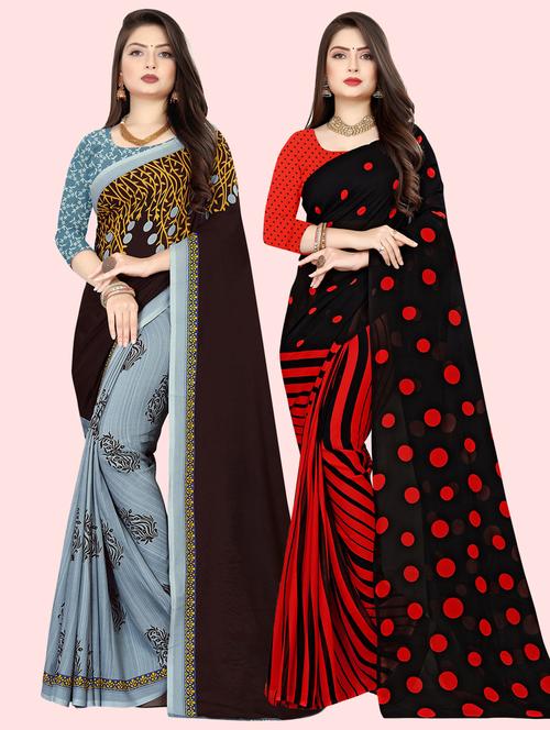 pack of 2 printed casual wear sarees with blouse - 21409932 - Very Small Image - 1