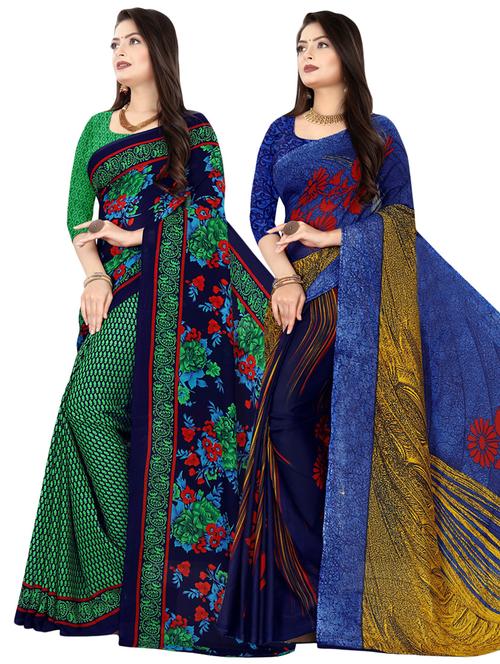 pack of 2 printed casual wear sarees with blouse - 21409942 - Very Small Image - 1