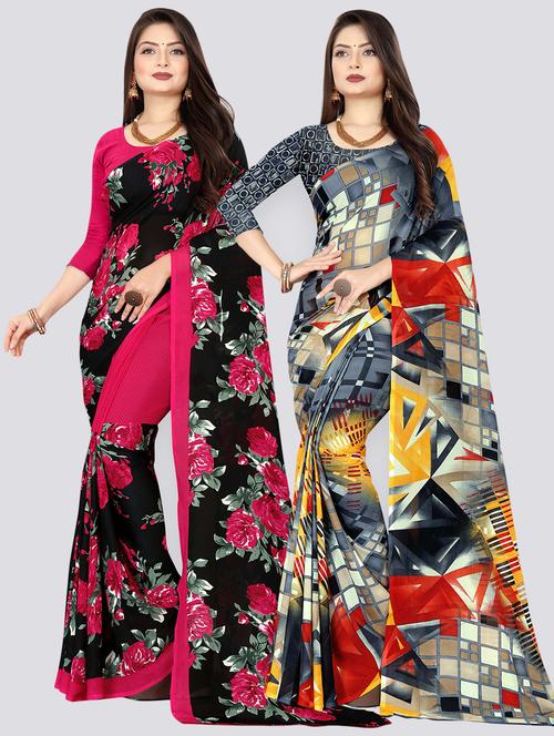 pack of 2 printed casual wear sarees with blouse - 21409948 - Very Small Image - 1