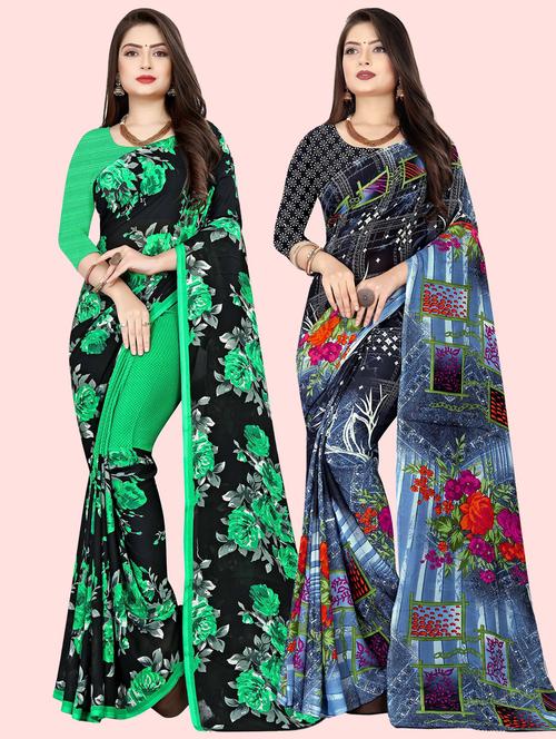 pack of 2 printed casual wear sarees with blouse - 21409957 - Very Small Image - 1